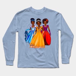 Three princesses  ! beautiful  black girls with Afro hair, brown eyes and dark brown skin. Hair love ! Long Sleeve T-Shirt